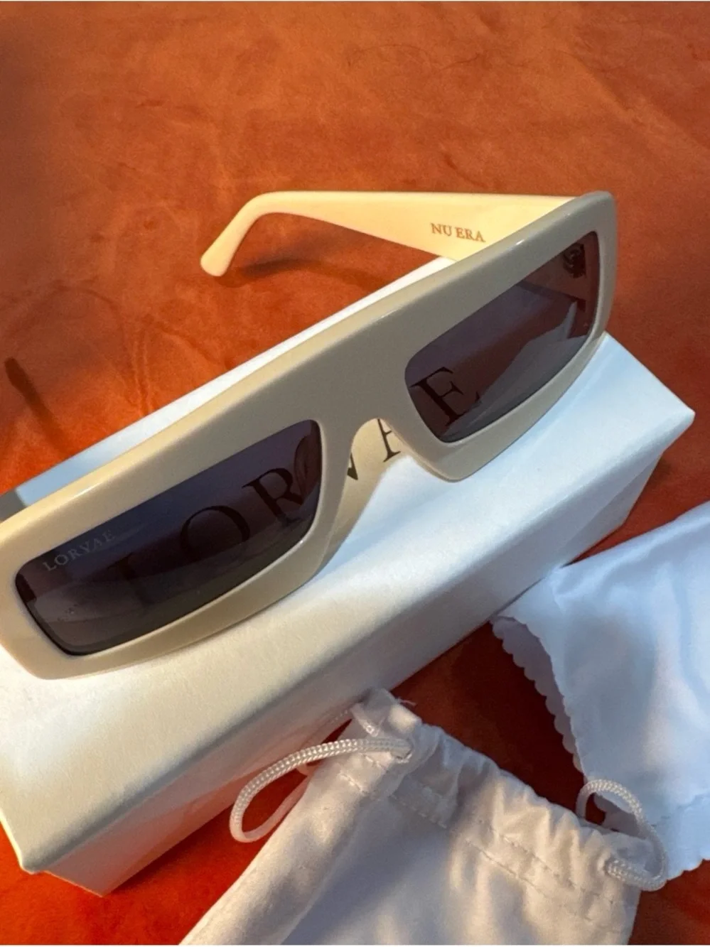 LORVAE Beige Rectangular VR-Style Sunglasses with Dark Lenses